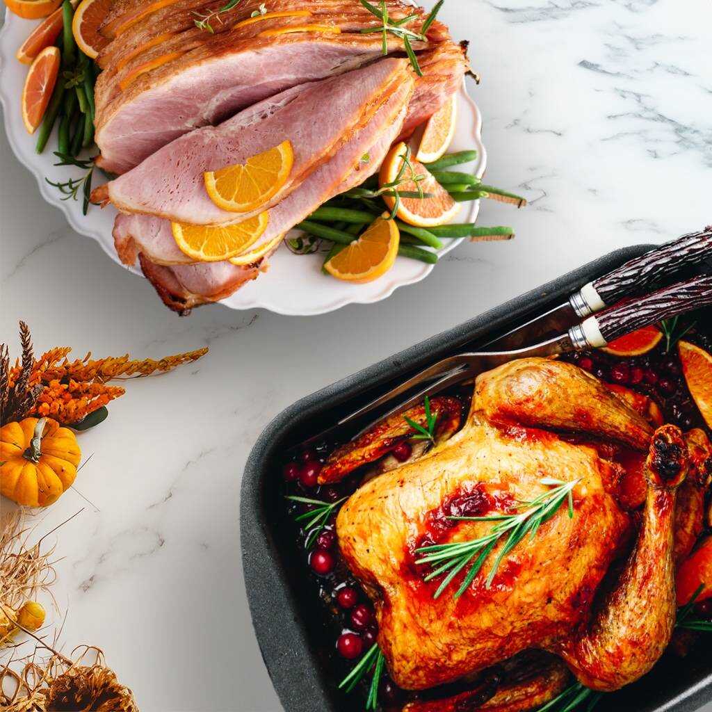 Holiday turkey and ham meal for employee appreciation and seasonal celebrations